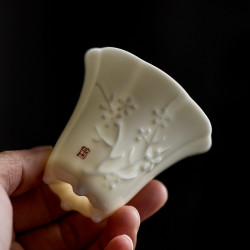 百垚 德化羊脂玉瓷手工薄胎梅花杯家用主人杯单个品茗杯功夫茶具