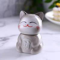 创意牙签筒北欧卡通牙签筒陶瓷可爱小猫家用个性超萌立体带盖简约