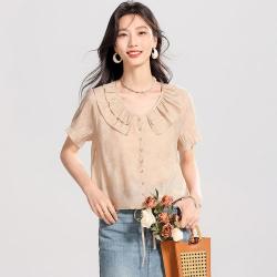 Sanpowa 舒适女式T恤休闲时尚夏季款都市休闲短袖上衣女衬衣