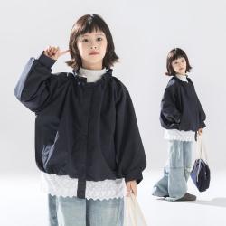 KIDS NALA 女童外套春夏装儿童中大童装休闲运动春夏纯色立领开衫女孩上衣