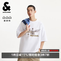 杰克琼斯 杰克·琼斯(JACK&JONES) 男装短袖通勤宽松休闲罗纹圆领胸前字母胶印226201095