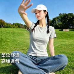 拓路者 正肩透气短袖T恤衫女百搭圆领半袖纯色短款体恤衫