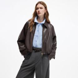 ONLY 2026秋季新款复古翻领宽松花苞下摆PU皮衣夹克女