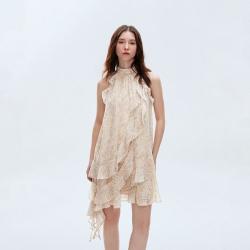 ONLY 秋季淑女挂脖圆领短裙碎花高级感连衣裙女
