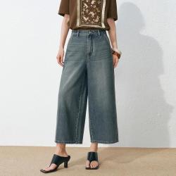太平鸟 2026年夏季新款高腰阔腿宽松显瘦复古水洗七分牛仔裤女