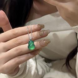 MISS JOJO 925银新中式绿玉髓葫芦项链女冰翠绿葫芦吊坠民族风锁骨链饰品