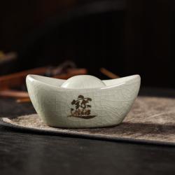 米黄汝窑元宝茶宠家用精致盖置摆件办公可养创意功夫茶具茶玩配件