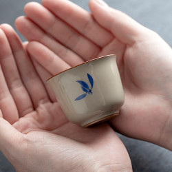 草木灰手指兰花品茗杯家用小茶盏陶瓷个人专用茶杯单个主人杯复古