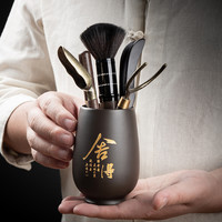 百里唐 黑檀实木茶道六君子套装茶具配件家用泡茶工具茶夹子勺刀简约日式