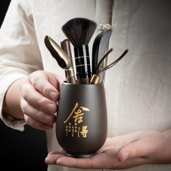 百里唐 黑檀实木茶道六君子套装茶具配件家用泡茶工具茶夹子勺刀简约日式