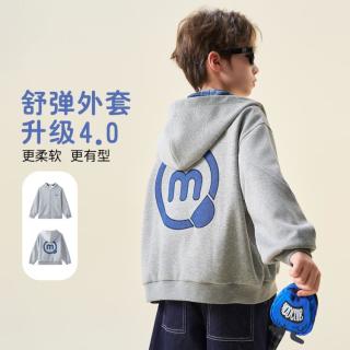马骑顿 男童秋装灰色字母印花连帽开衫柔软宽松休闲儿童外套