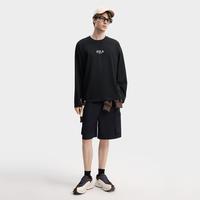 FILA 男装运动T恤男士简约舒适百搭圆领休闲宽松针织长袖衫