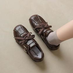 星期六 ST&SAT 复古德训鞋女隐形内增高皮面小个子休闲鞋百搭舒适