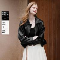 香影 皮衣外套女秋季小个子软皮甲复古机车短款pu夹克