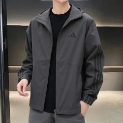 adidas 秋季男灰梭织夹克宽松轻盈简约通勤风运动外套