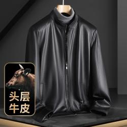 富铤 头层小牛皮立领拉链男士皮衣