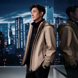 FILA 男装男式商务通勤休闲上衣男士基础连帽长袖梭织外套