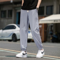 月伊纺 夏季休闲裤男士宽松束脚运动长裤青年100%纯棉哈伦裤学生棉麻长裤