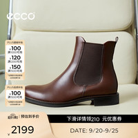 ecco 靴子女 时尚潮流百搭冬季切尔西女靴牛皮粗跟短靴女 型塑266503 棕色26650301014