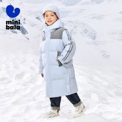迷你巴拉 minibala）冬季新款男女童发热连帽长款羽绒服保暖厚款羽绒外套 紫色70134 150