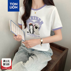 唐狮 新款女圆领撞色短款短袖T恤