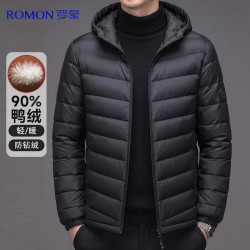 罗蒙 [90%鸭绒]羽绒服男士秋冬季轻薄短款连帽保暖秋羽绒外套上衣男装