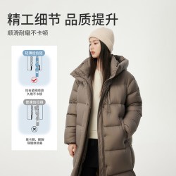 坦博尔 户外中长款羽绒服女连帽加厚过膝保暖泡芙外套冬高充绒90绒