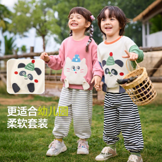 嘟嘟家 儿童套装秋季男童上衣长裤女童卫衣裤子宝宝衣服小童春秋装 绿色 100