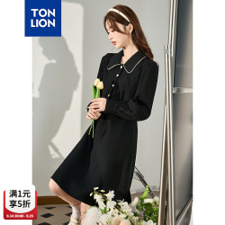 唐狮 女珍珠装饰甜美泡泡袖连衣裙