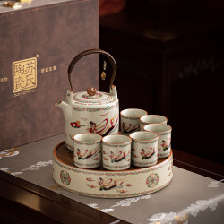 苏氏陶瓷 丨汝窑功夫茶具大提梁壶茶盘套组礼盒装