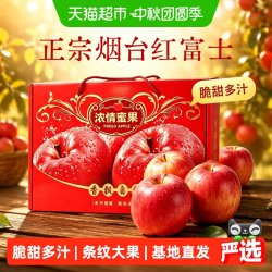 于甄鲜 山东栖霞红富士苹果单果80mm+ 礼盒6斤装