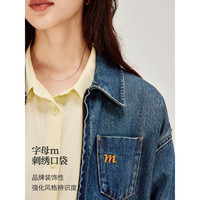 茵曼 100%棉复古水洗拉链牛仔外套 浅牛仔蓝 L
