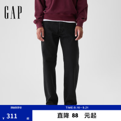 Gap 男女装秋季款复古纯棉宽松直筒牛仔裤简约休闲裤美版514101 水洗黑 29 (170/74A)亚洲码/29X30美码