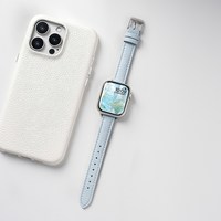 移动端：匠戴 适用苹果S11手表iwatch10表带applewatch9荔枝纹S12皮质新款S8男女款高级11智能se3夏天运动S7时尚腕带