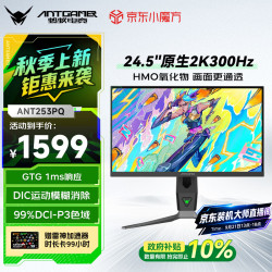蚂蚁电竞 ANT253PQ 24.5英寸 IPS G-sync FreeSync 显示器（2560×1440、300Hz、99% DCI-P3、HDR400）