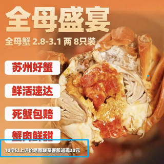 今日必买:隆上記 有酒有蟹、每只17元!全母大闸蟹2.8-3.1两/只 8只现货礼盒装(去绳足重、死蟹包赔)