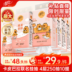 清风 X 卡皮巴拉 亲肤系列 悬挂式抽纸 4层*250抽*10提(170*132mm)