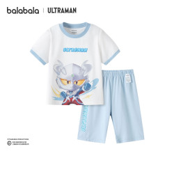 巴拉巴拉 儿童睡衣套装夏季空调服男童家居服 白蓝色调00318 七分裤 100