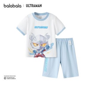 巴拉巴拉 儿童睡衣套装夏季空调服男童家居服 白蓝色调00318 七分裤 100