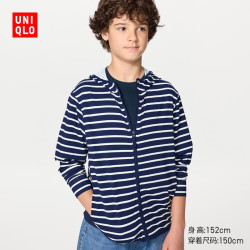 优衣库 童装男童女童AIRism防紫外线拉链连帽开衫488841 69 藏青色