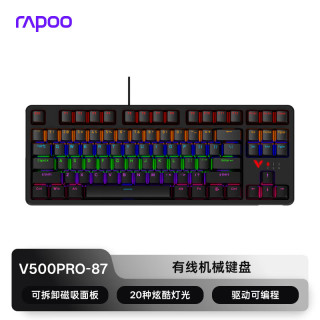 雷柏 V500PRO-87升级款有线机械键盘 游戏办公全键无冲可编程  可拆卸磁吸面盖 双色注塑键帽 V500PRO-87升级.青轴混光