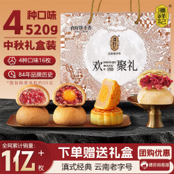 潘祥记 云腿月饼蛋黄鸡枞玫瑰鲜花月饼云南特色中秋滇式火腿月饼 4味16枚中秋礼（500g）