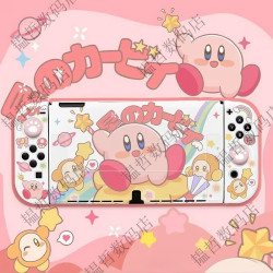 宜品达 switch保护壳oled分体式手柄套可爱卡比全包软硅胶防指纹可插底座oled主机外壳配件全包防摔 硅胶软壳_送钢化膜+猫爪盖帽_switch版本