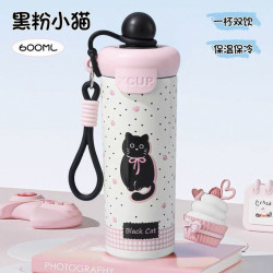 亲琴 新款卡通水杯不锈钢保温杯316便携提绳吸管杯斜跨可爱水杯