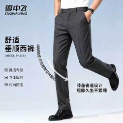 雪中飞 2025新款男士休闲直筒裤外穿裤子休闲裤百搭时尚简约西装裤 黑色|8056 M /170/76A