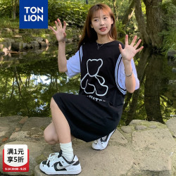 唐狮 女拼接前胸图案短袖T恤连衣裙WP