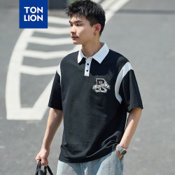 唐狮 新款男撞色拼接翻领短袖polo