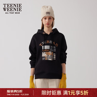 TEENIE WEENIE 【加绒】小熊卫衣女春秋学院风宽松刺绣连帽卫衣上衣女 黑色 S (160)