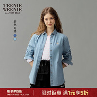 TEENIE WEENIE 小熊女装衬衫秋季休闲通勤字母刺绣牛仔衫 浅蓝色 S (160)