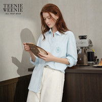TEENIE WEENIE 【赵露思同款】小熊长袖衬衫女春秋学院风质感条纹衬衣 浅蓝色 S